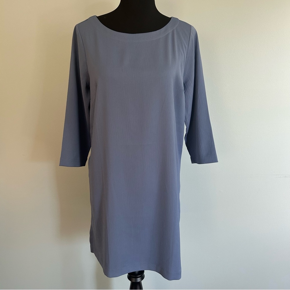 J. Jill Wearever Collection Tunic Dress Gray Blue Scoop Neck 3/4 Sleeve Travel S